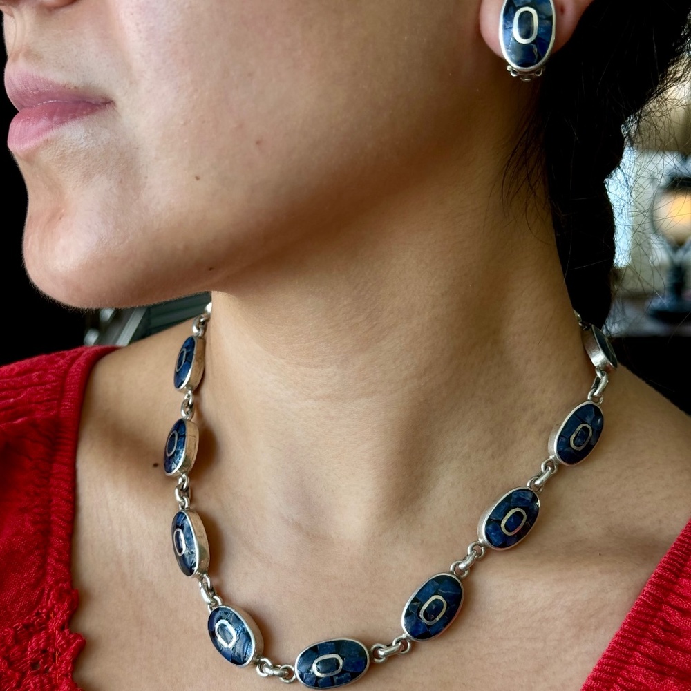 Taxco Onix Necklace and Earring Set
